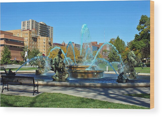 Fountain Wood Print featuring the photograph JC Nichols Memorial Fountain in Royal Blue #3 by Ellen Tully