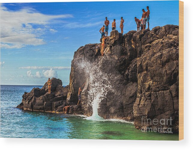 Waimea Bay Wood Print featuring the photograph Waimea Bay Rock Jumpers by Aloha Art