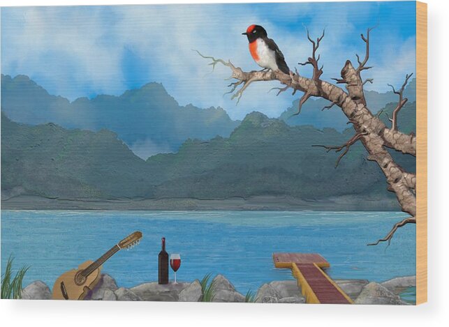 Seascape Wood Print featuring the digital art Waiting - Esperando by Tony Rodriguez