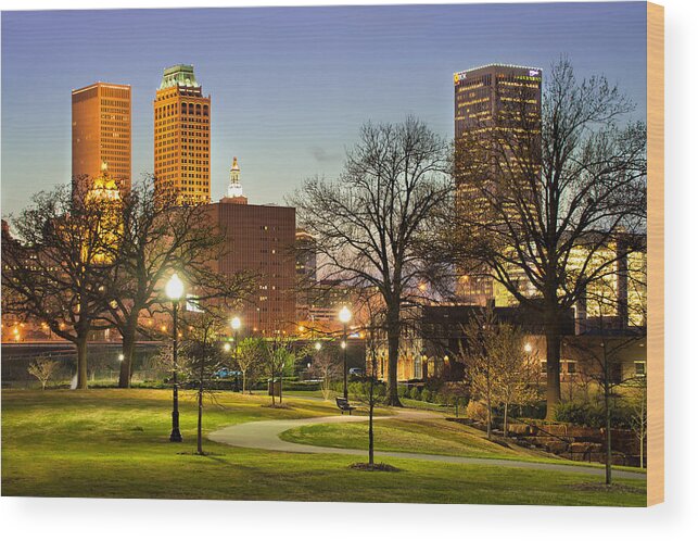 America Wood Print featuring the photograph Walkway City View - Tulsa Oklahoma by Gregory Ballos