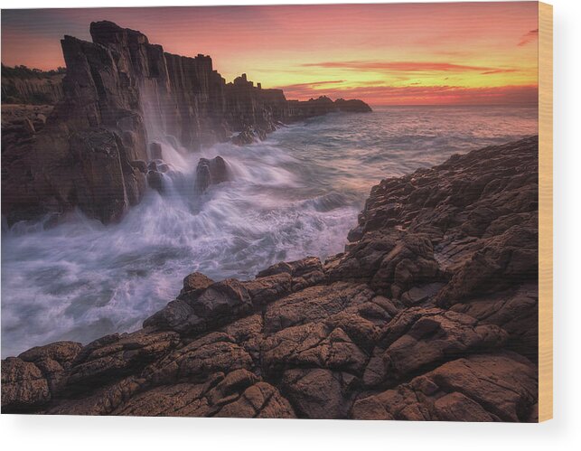 Seascape Wood Print featuring the photograph Wall By The Sea by Joshua Zhang