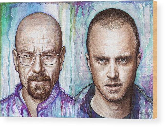 Breaking Bad Wood Print featuring the painting Walter and Jesse - Breaking Bad by Olga Shvartsur