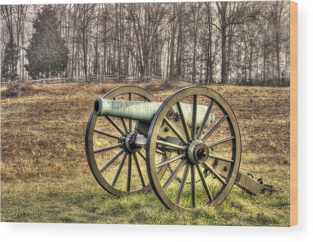 Civil War Wood Print featuring the photograph War Thunder - 1st New York Light Artillery-B1 Battery D The Wheatfield Late Winter Gettysburg by Michael Mazaika