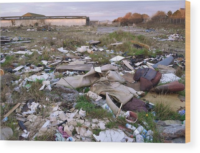 Wasteland Wood Print featuring the photograph Wasteland Strewn With Rubbish by Robert Brook/science Photo Library