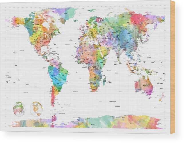 World Map Wood Print featuring the digital art Watercolor Political Map of the World by Michael Tompsett