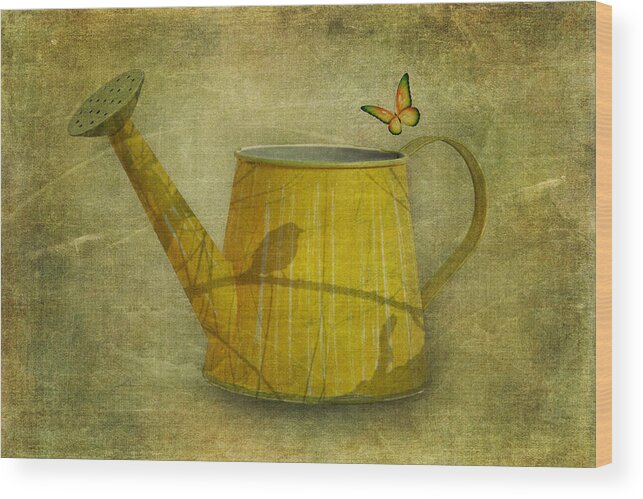Art Wood Print featuring the photograph Watering Can with Texture by Tom Mc Nemar