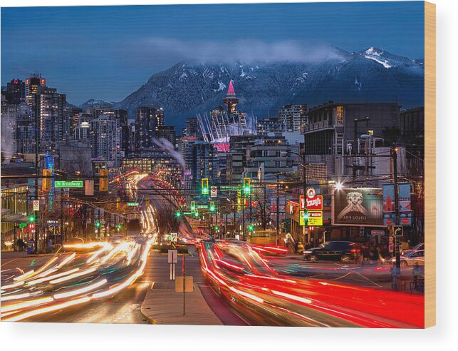 Cities Wood Print featuring the photograph West Broadway and Cambie by Alexis Birkill