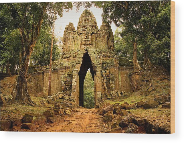 Gate Wood Print featuring the photograph West Gate to Angkor Thom by Artur Bogacki
