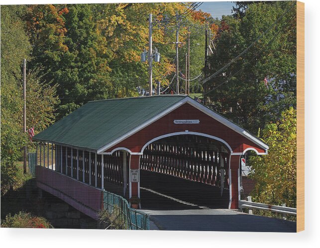 Thompson Covered Bridge Wood Print featuring the photograph West Swanzey Thompson Covered Bridge by Juergen Roth