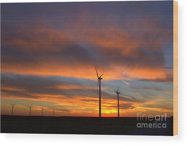 Windmill Wood Print featuring the photograph Western Oklahoma Skies 1 by Jim McCain