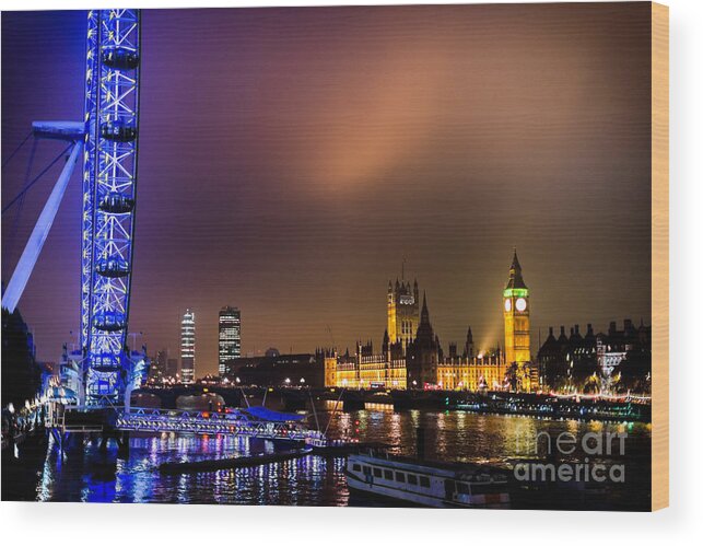 London Wood Print featuring the photograph Westminster And Eye Night Glow by Matt Malloy