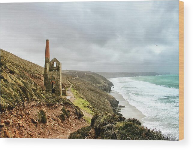 Tranquility Wood Print featuring the photograph Wheal Coates Abandoned Tin Mine by Larigan - Patricia Hamilton