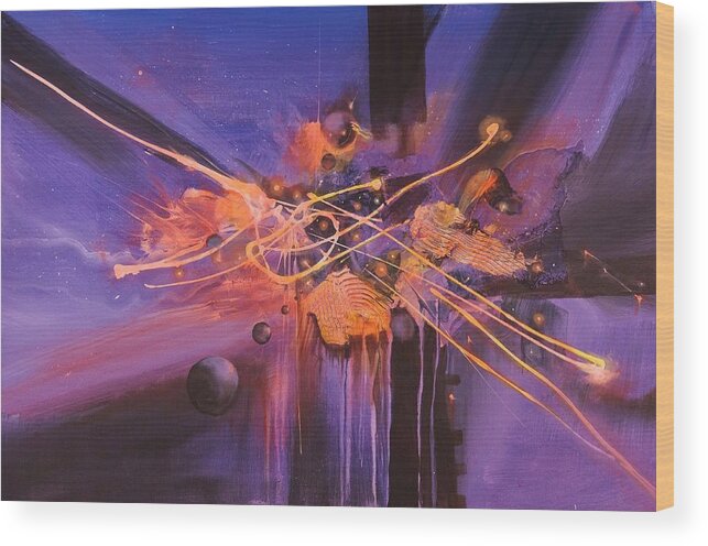 Abstract Art Wood Print featuring the painting When Planets Align by Tom Shropshire