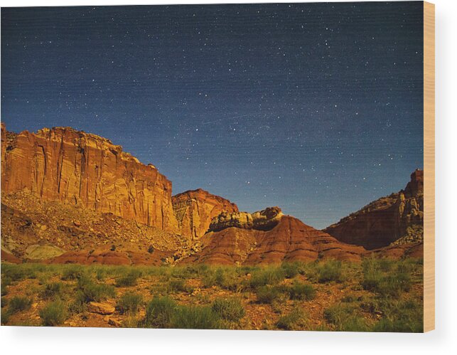 Capitol Reef Stars;capitol Reef Star Trails Wood Print featuring the photograph Where the wild things are by Kunal Mehra