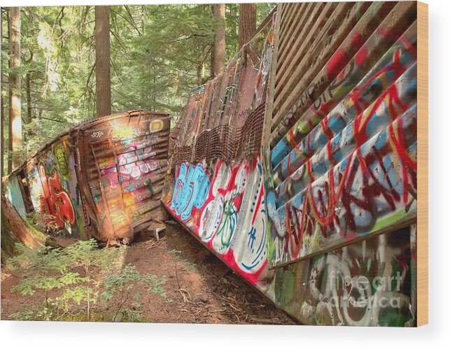 Canadian Train Wreck Wood Print featuring the photograph Whistler Train Wreck Box Cars by Adam Jewell
