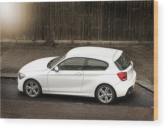 Street Wood Print featuring the photograph White hatchback car by Dutourdumonde Photography