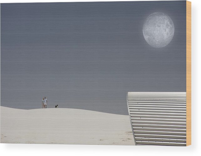 Air Wood Print featuring the digital art White Sands Moonrise by Bruce Rolff