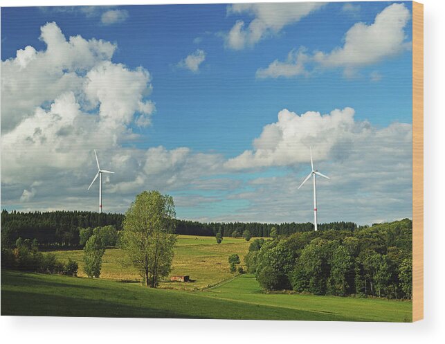 Scenics Wood Print featuring the photograph Wind Turbines In The Westerwald by Jochen Schlenker