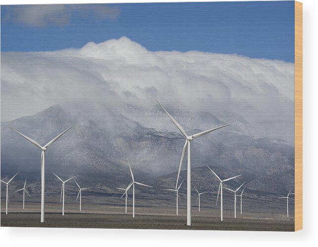 Kevin Schafer Wood Print featuring the photograph Wind Turbines Schell Creek Range Nevada by Kevin Schafer