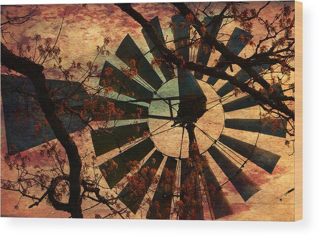 Windmill Wood Print featuring the photograph Windmill Through The Oak by Deena Stoddard