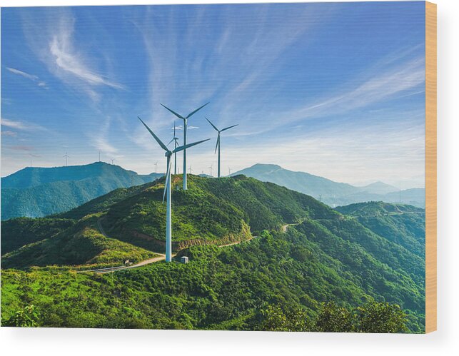Scenics Wood Print featuring the photograph Windmills In Zhoushan by Jia Yu