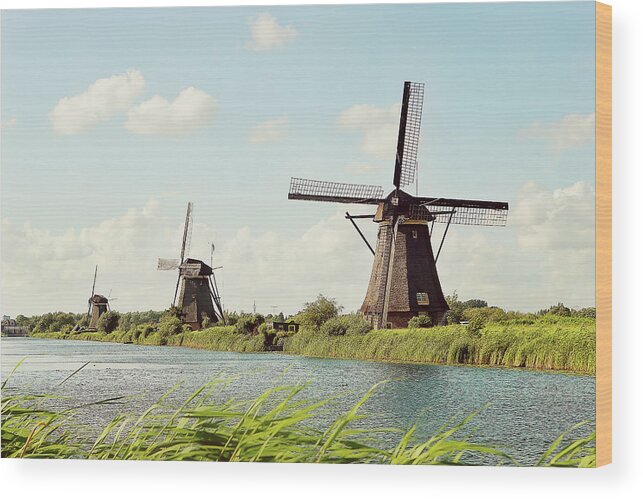 Tranquility Wood Print featuring the photograph Windmills by Itziar Aio