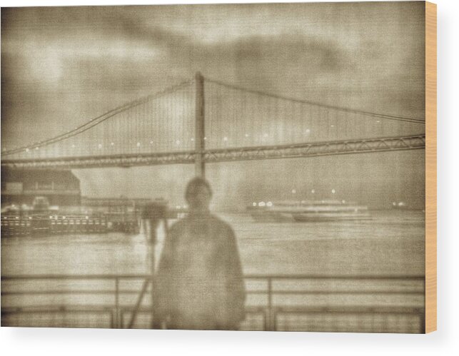 San Francisco Wood Print featuring the photograph window self-portrait Embarcadero San Francisco by SC Heffner