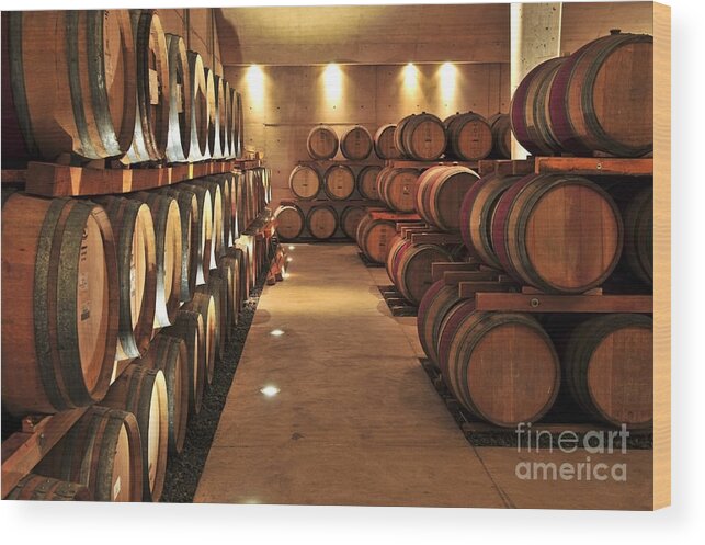 Barrels Wood Print featuring the photograph Wine barrels 1 by Elena Elisseeva