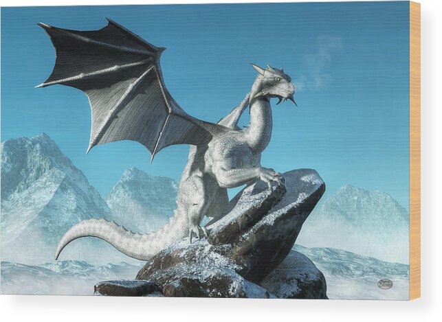 White Dragon Wood Print featuring the digital art Winter Dragon by Daniel Eskridge