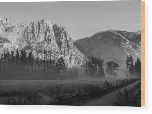 Fog Wood Print featuring the photograph Winter Mist in Yosemite by Mark Turner