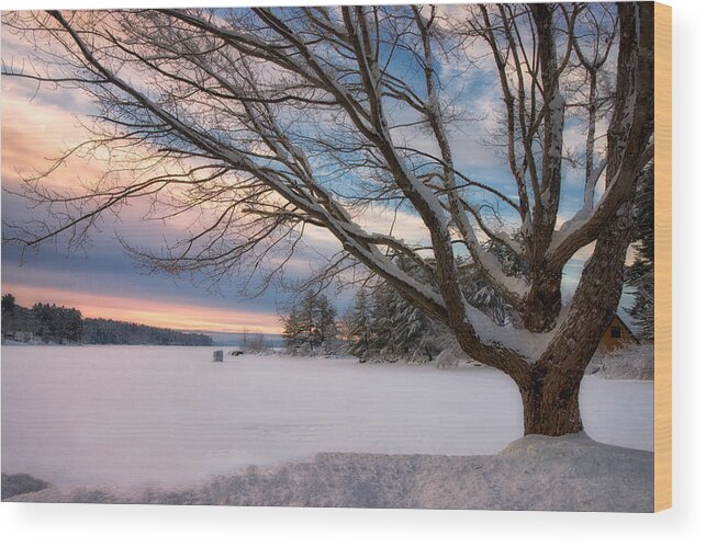 Winter Wood Print featuring the photograph Winter Sunset on Long Lake by Darylann Leonard Photography