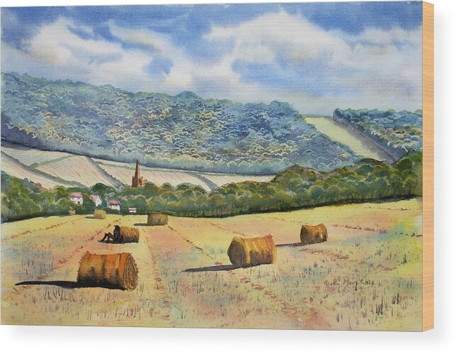 Landscape Wood Print featuring the painting Winteringham from High Mowgate by Glenn Marshall