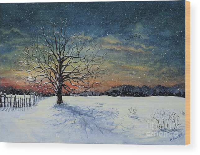 Oak Tree Wood Print featuring the painting Winters Eve by Mary Palmer