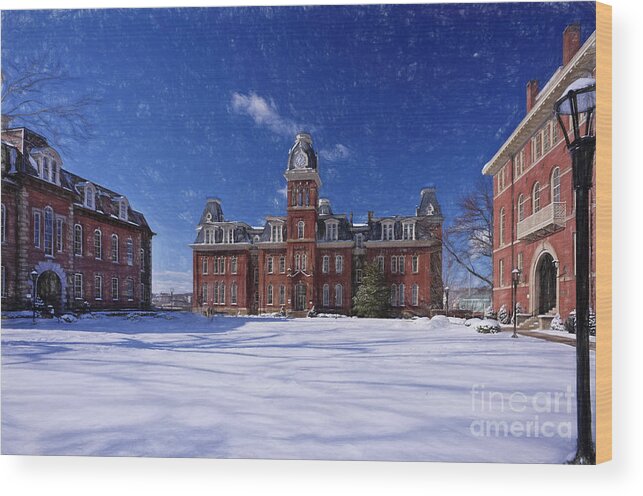 Woodburn Hall Wood Print featuring the photograph Woodburn Hall in snow storm Paintography by Dan Friend