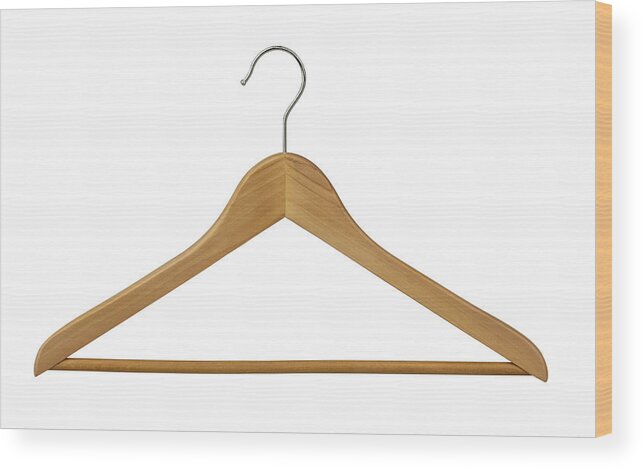 Coathanger Wood Print featuring the photograph Wooden clothes hanger by C Squared Studios