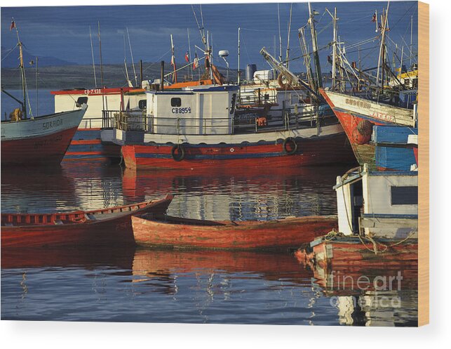 Chile Wood Print featuring the photograph Wooden Fishing Boats Docked In Chile by John Shaw
