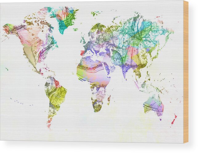 Water Wood Print featuring the digital art World map acrylic paint splash  by Eti Reid