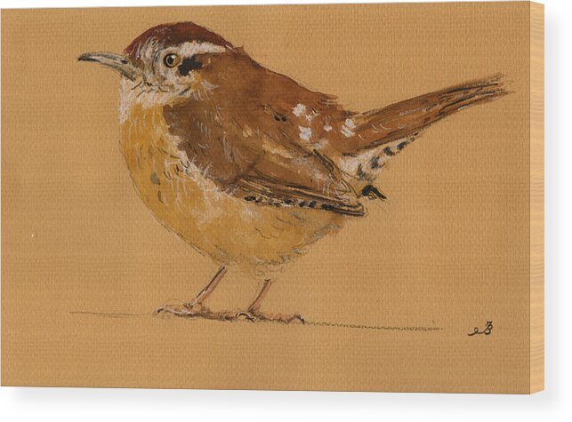 Wren Wood Print featuring the painting Wren bird by Juan Bosco