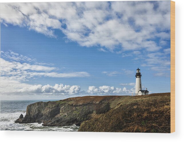 Yaquina Head Lighthouse Wood Print featuring the photograph Yaquina Head Lighthouse by Mary Jo Allen