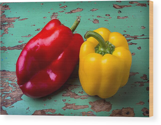 Yellow Wood Print featuring the photograph Yellow and Red Bell Pepper by Garry Gay