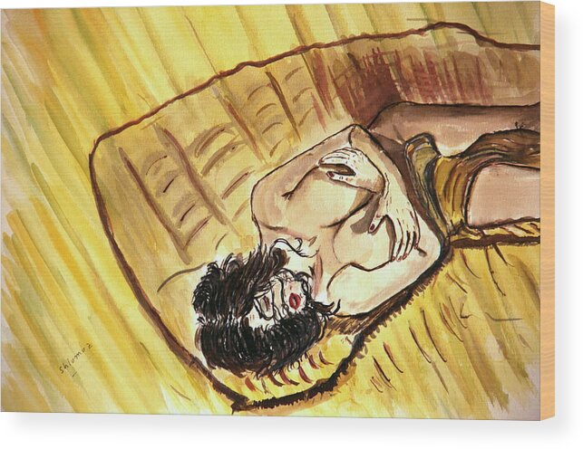 Nude Framed Prints Wood Print featuring the painting Yellow Passion by Shlomo Zangilevitch