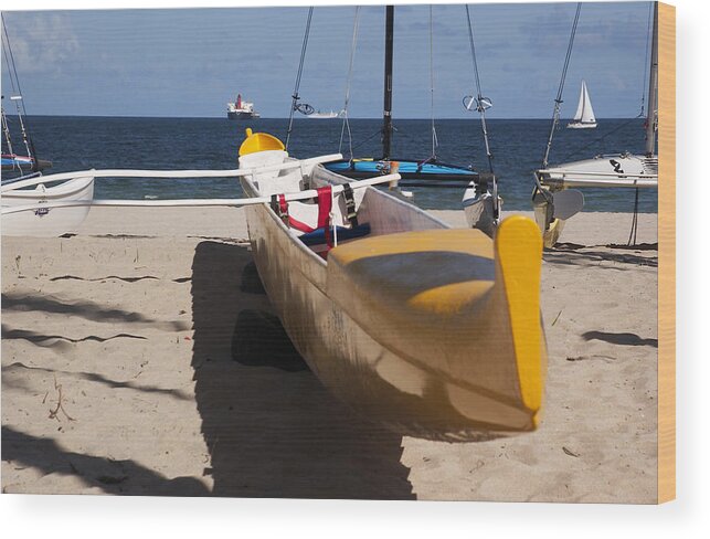Yellow Sailboat Photo Wood Print featuring the photograph Yellow Sailboat Florida by Bob Pardue