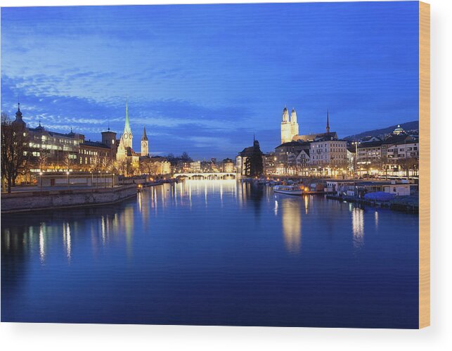 Zurich Wood Print featuring the photograph Zurich At Night by Querbeet