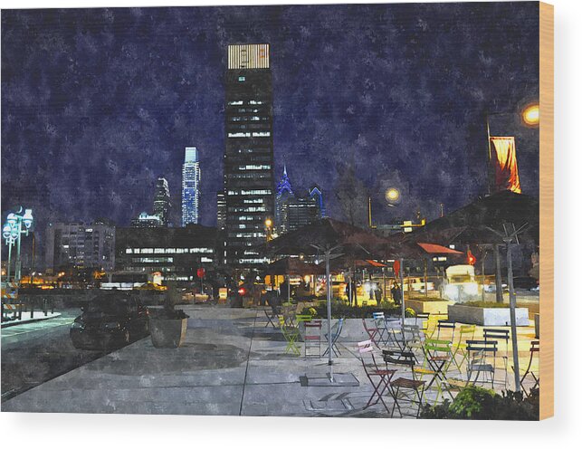 30th Street Station Plaza Wood Print featuring the digital art 30th Street Station Plaza #1 by Andrew Dinh