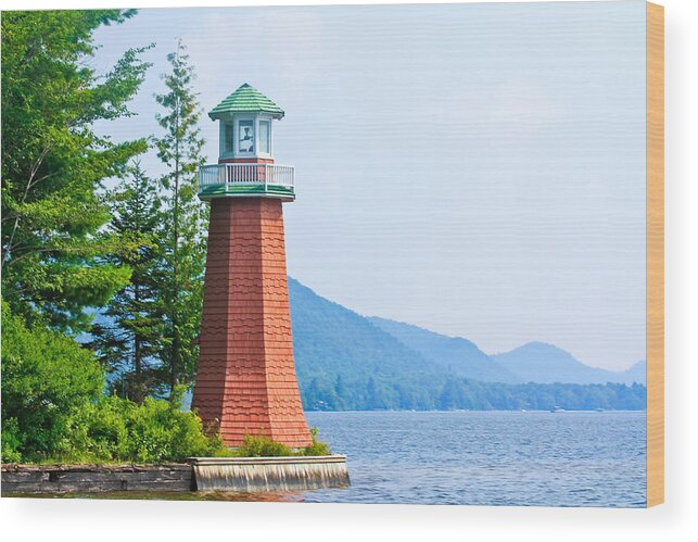Lighthouse Wood Print featuring the photograph Adirondack Lighthouse #1 by Ann Murphy
