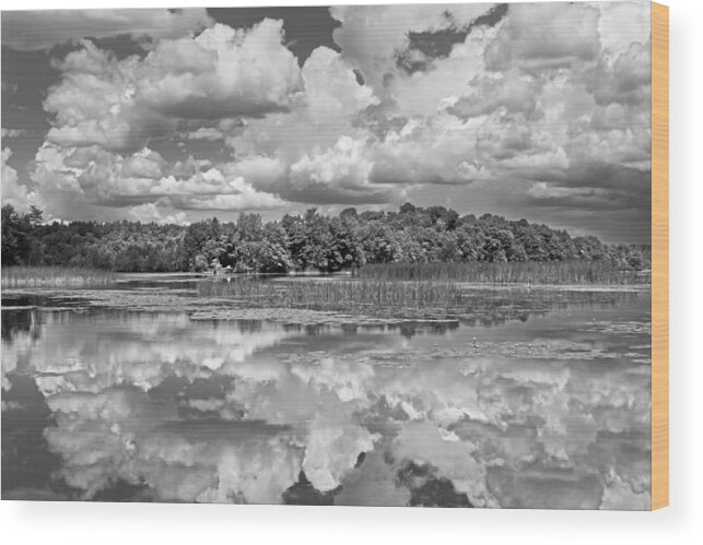 Maine Wood Print featuring the photograph Black And White Storm Clouds Cobbossee Lake Maine Fine Art Print #1 by Keith Webber Jr