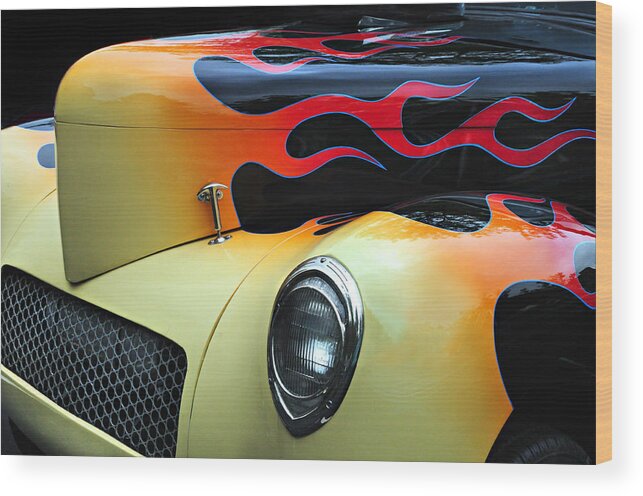 Custom Car Wood Print featuring the photograph Flames #1 by Dave Mills