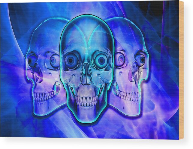 Illuminated Wood Print featuring the digital art Illuminated Skulls #1 by Michael Stowers