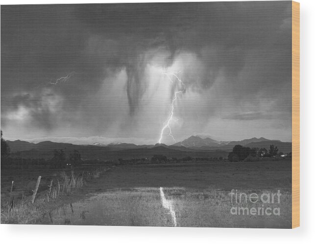 'boulder County' Wood Print featuring the photograph Lightning Striking Longs Peak Foothills 3 #1 by James BO Insogna