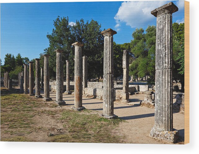 Ancient Wood Print featuring the photograph Palaestra - Ancient Olympia #1 by Constantinos Iliopoulos